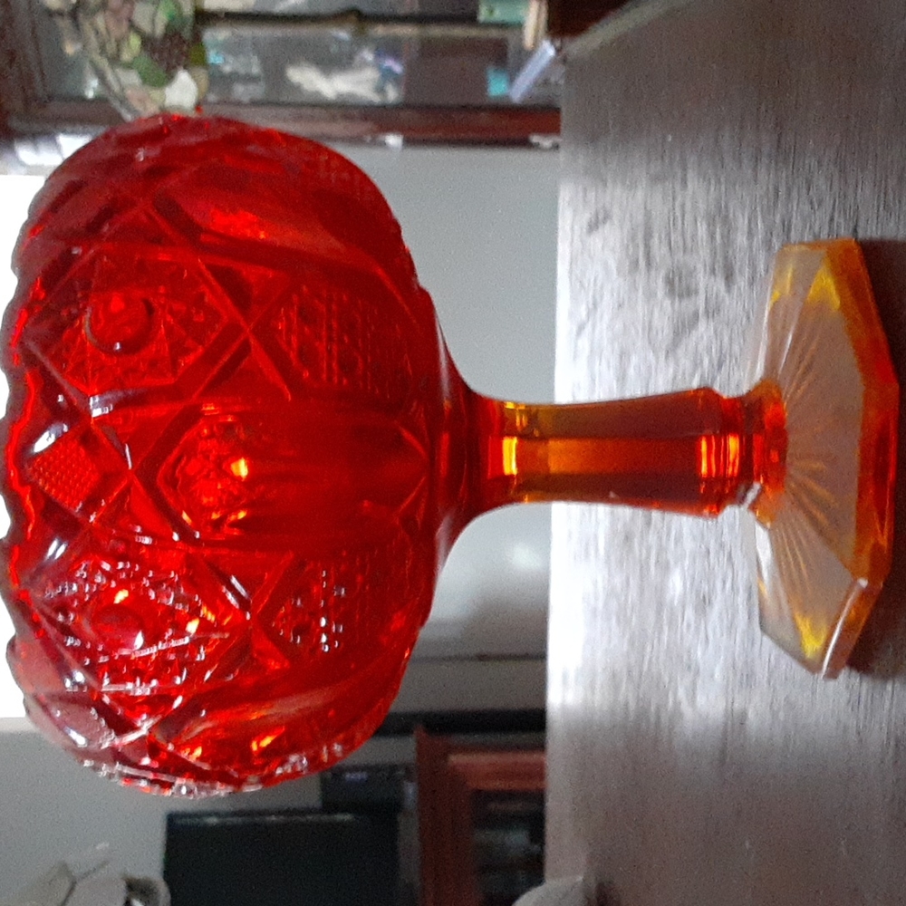 Vintage L.E. Smith red amberine glass compote